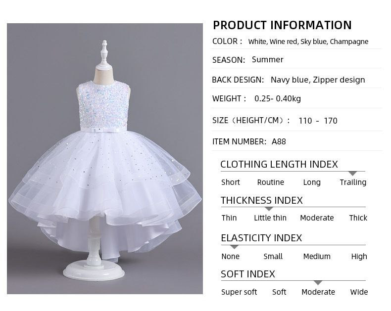 Robe de princesse pour filles, robe de queue sans manches, jupe tutu de demoiselle d'honneur, robe de mariée, défilé de scène, performance de piano, robe de soirée