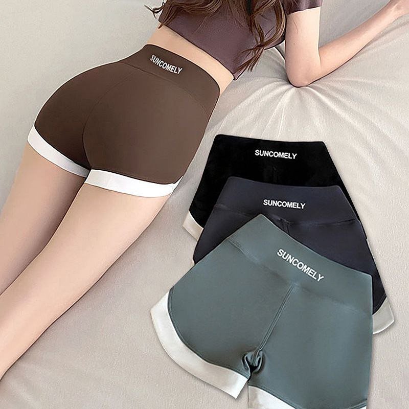 Short de sport de yoga pantalon de sécurité épissé pour femmes été taille haute couleur contrastée pantalon de yoga serré qui soulève les fesses