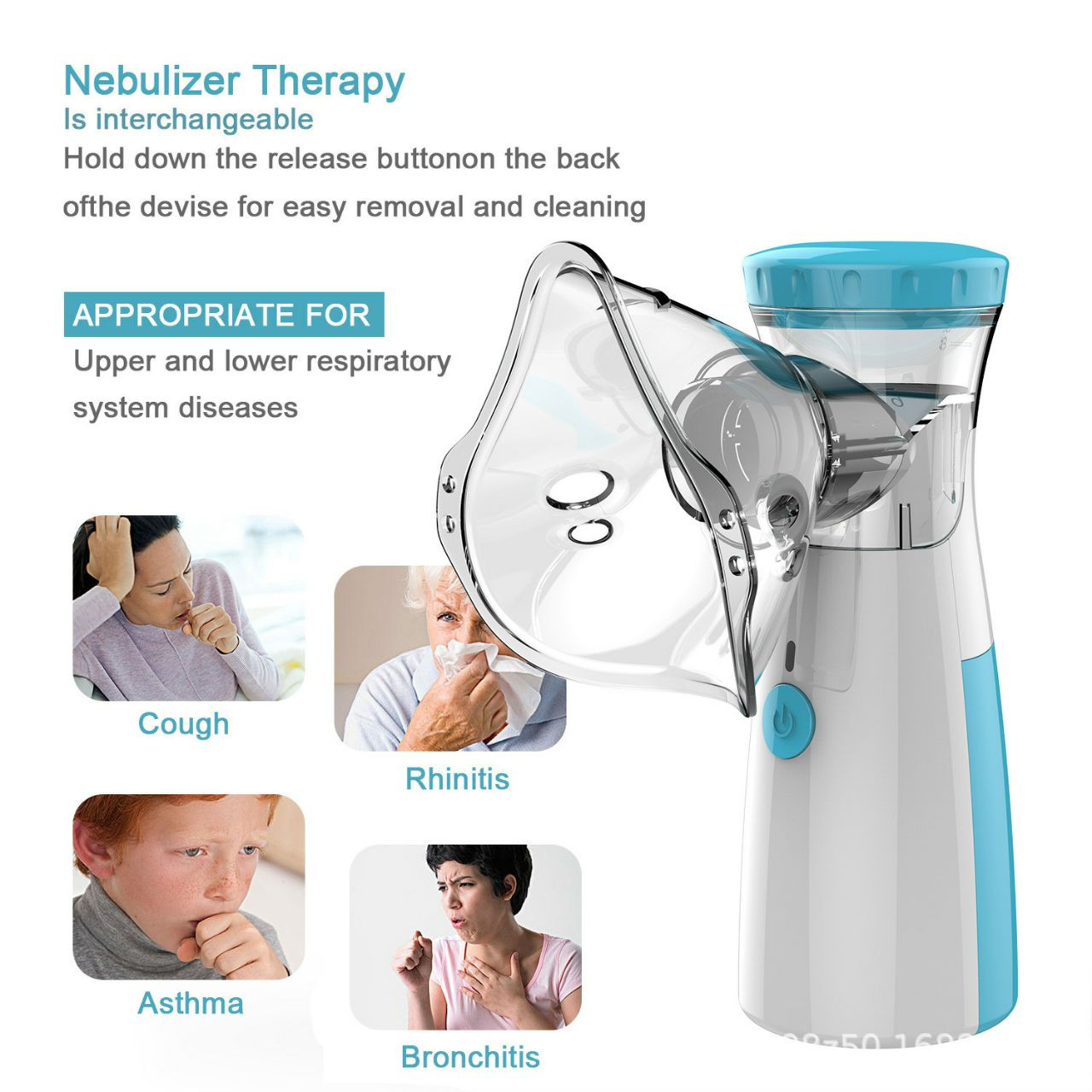 Nébuliseur portable (ou inhalateur) à technologie mesh, conçu pour transformer des médicaments liquides en une fine brume pour l'inhalation.