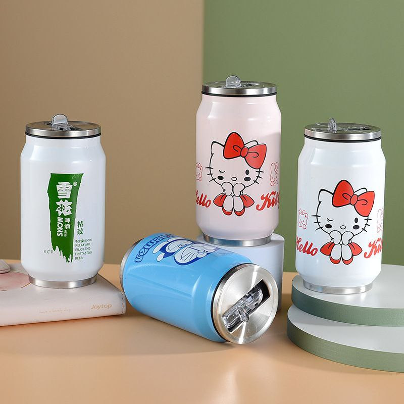 Canette de Coke en acier inoxydable tasse thermos tasse de paille portable créative tasse d'eau double couche sous vide 300ml