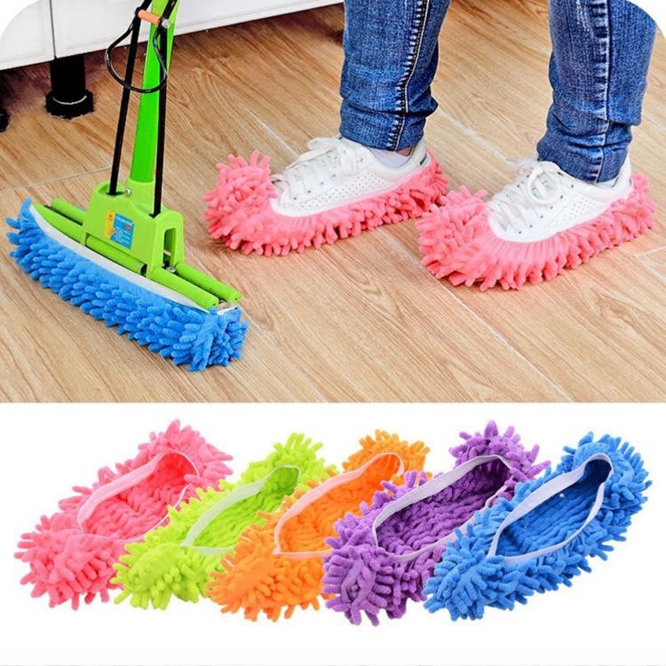 Couvre-chaussures en chenille amovibles et lavables , pantoufles de nettoyage de sol